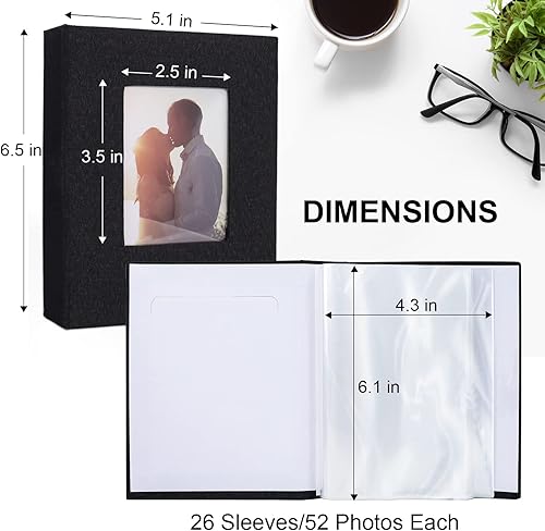 Miniatura 6 de Vienrose Álbum de fotos pequeño de 4 x 6 pulgadas, paquete de 2 mini libros de fotos con cubierta de lino, 26 páginas con capacidad para 52