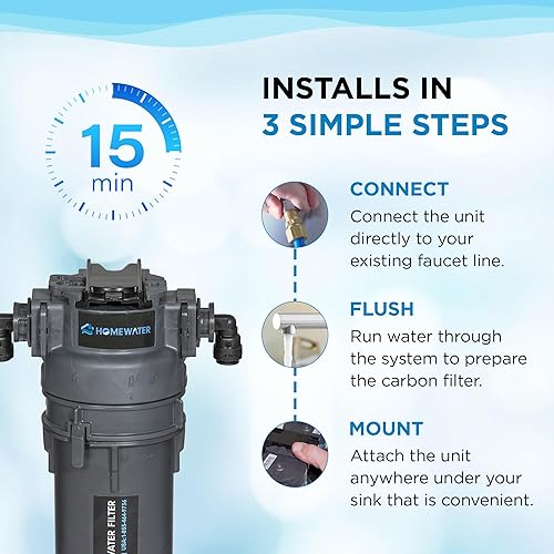 Miniatura 3 de HOMEWATER EZChange - Filtro de agua para debajo del fregadero de una sola etapa  Sistema de filtración de agua supremo de conexión directa  Reduce
