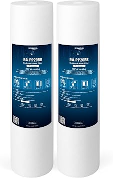 Ronaqua 20" x 4.5" Big Sediment Replacement Water Filter Cartridge, 1 Micron, NSF Certified, for Whole House, Compatible with 155358-43, 2PP20BB1M, AP810-2, FPMB-BB5-20, P5-20BB, SDC-45-2005, 2 Pack