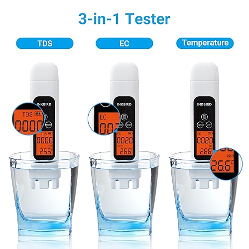 Miniatura 5 de INKBIRD Medidor TDS de agua 3 en 1 Probador digital de calidad del agua (TDS, EC y temperatura), función de bloqueo de datos, lectura instantánea