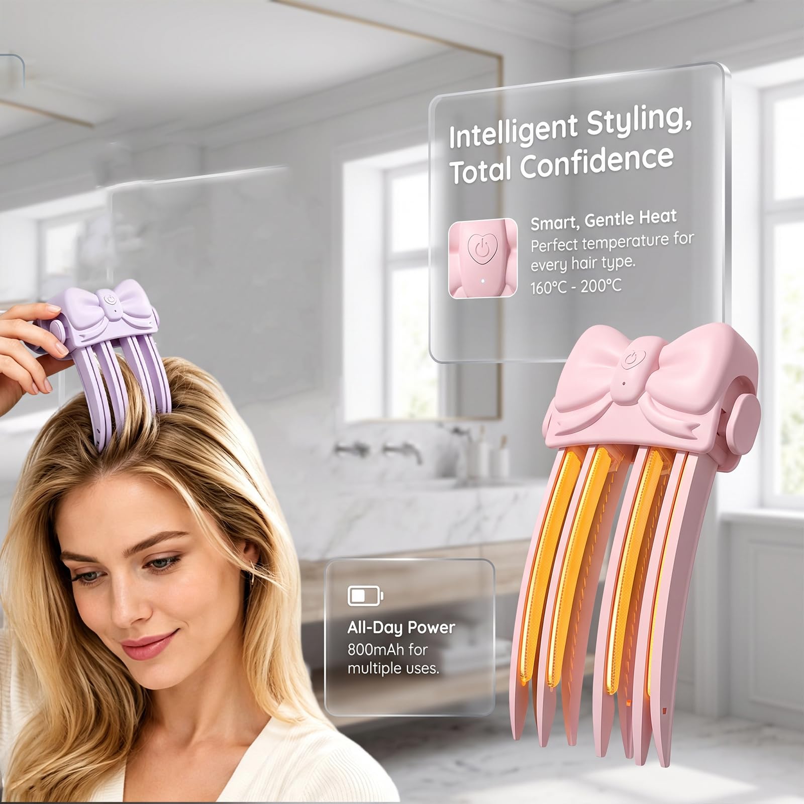 Lot de 4 pinces chauffantes et volumisantes sans fil, outil de coiffure portable pour cheveux plats et fins, peigne électrique pour relever les racines, 2 contrôles de température