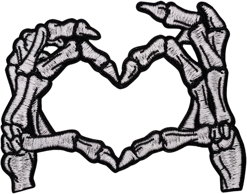 Skeleton Heart Hands Patch – 3 inches, Love Skeleton Hand Iron On Patch | Embroidered Iron On/Sew On Gothic Patches