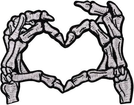 Skeleton Heart Hands Patch 3 inches, Cool Gothic Love Skeleton Hand Iron On Patch Embroidered Iron On/Sew On Patches