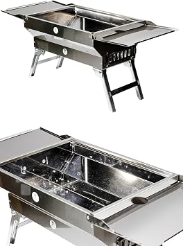 practicaloutdoor Folding Chrome Barbecue, Barbecue with Folding Cover and Legs 30 Cm x 40 Cm