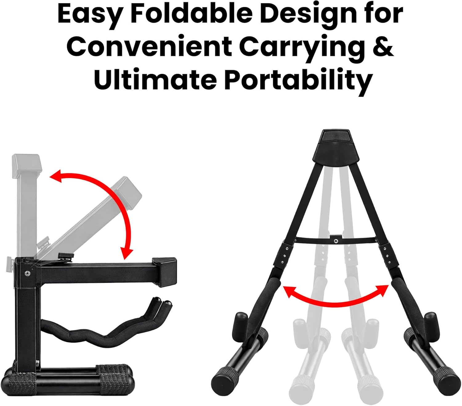 Stagg SG-A008/1BK Foldable Stand for Acoustic/Electric Guitar with Two Cradling Hooks & Back Rest - Black