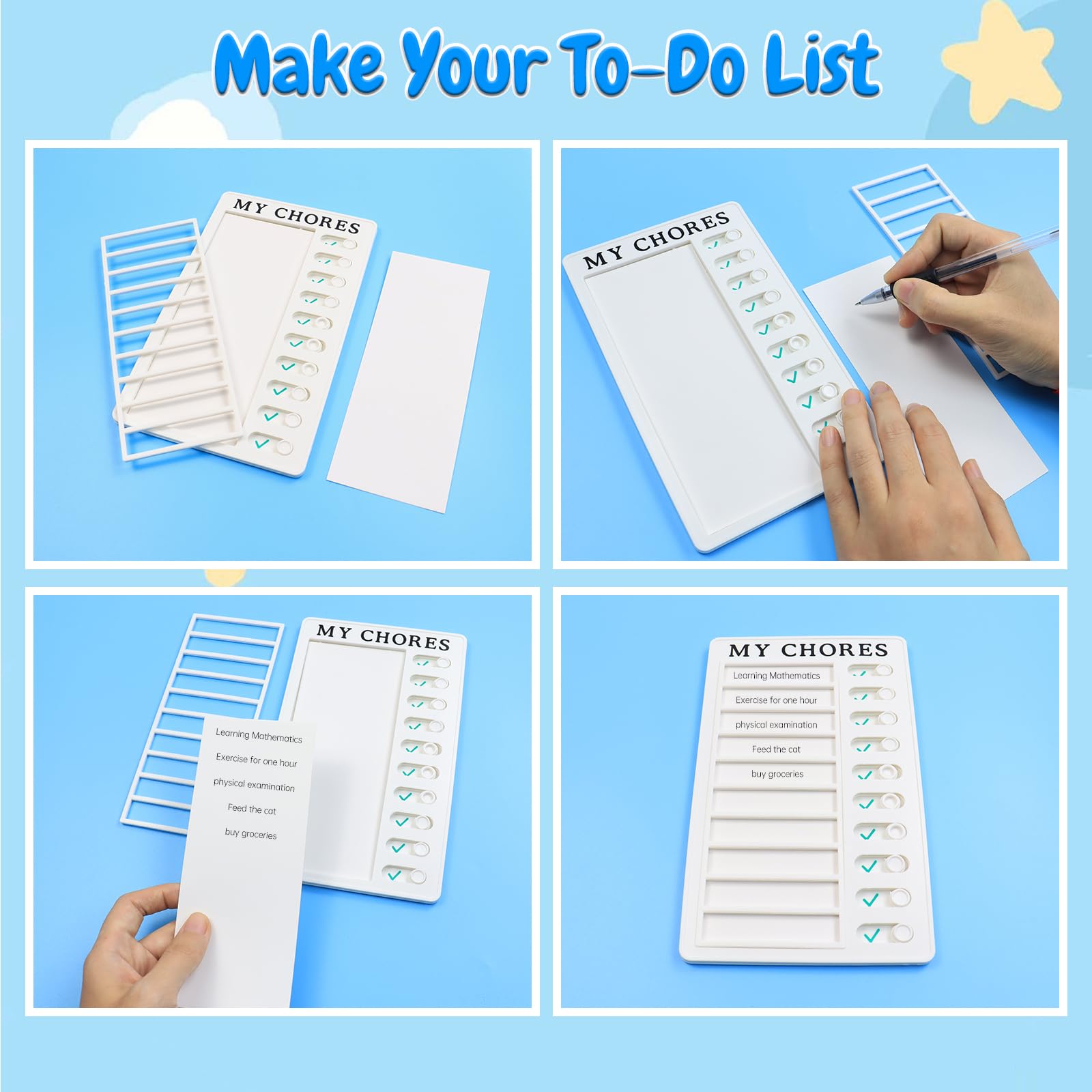Tablero de Lista de Verificación 3 Piezas, Tableros de Memorando de Tareas con 60 Cartulinas, To Do List para Planificación