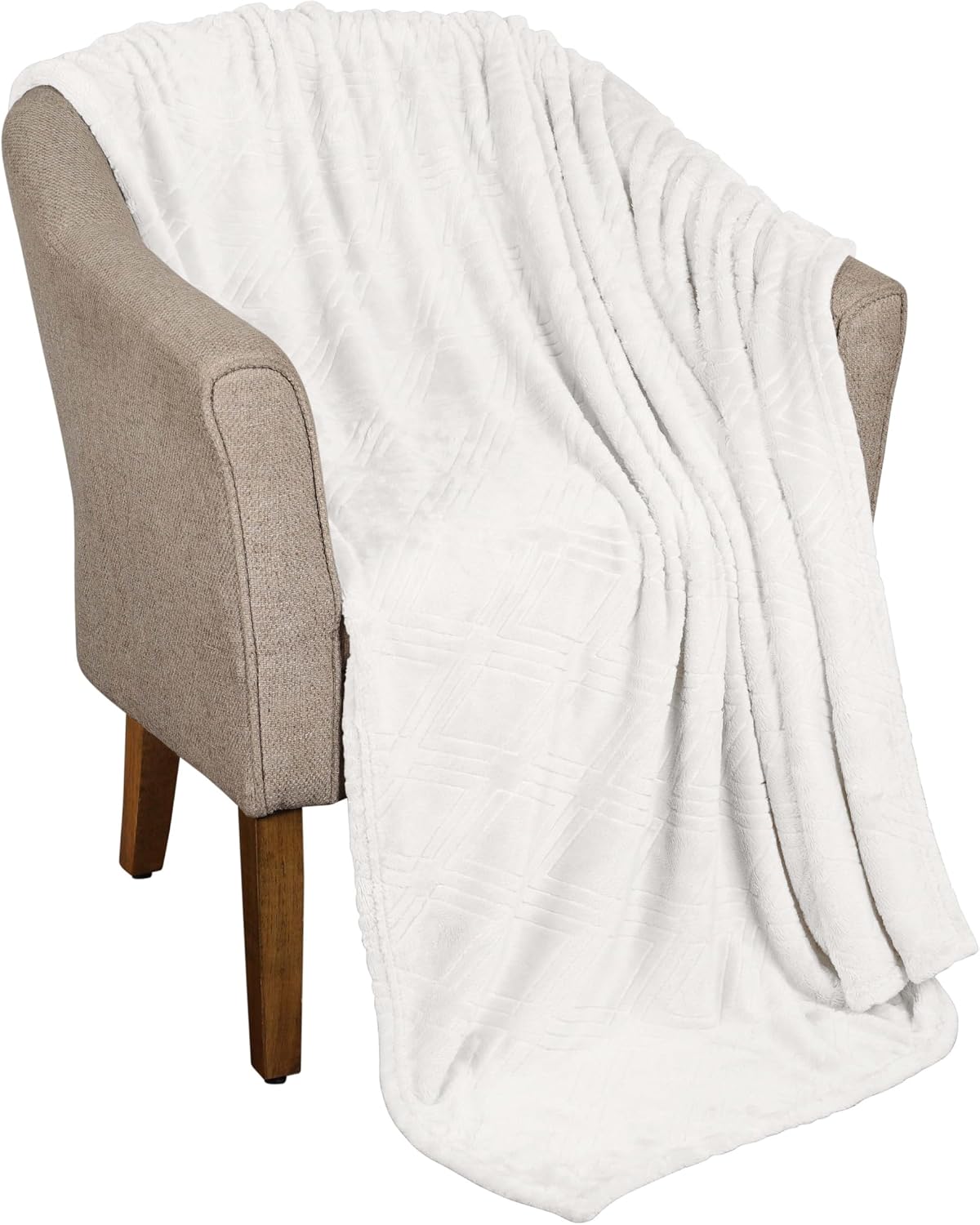 Superior Fleece Diamond Fluffy Blanket, Decorative Blankets for Bedroom, Sofa, Fuzzy, Plush, Soft, Cute Room Decor, Beautiful Cover, Comfort Essentials, Atka Collection, Full/Queen Size, White
