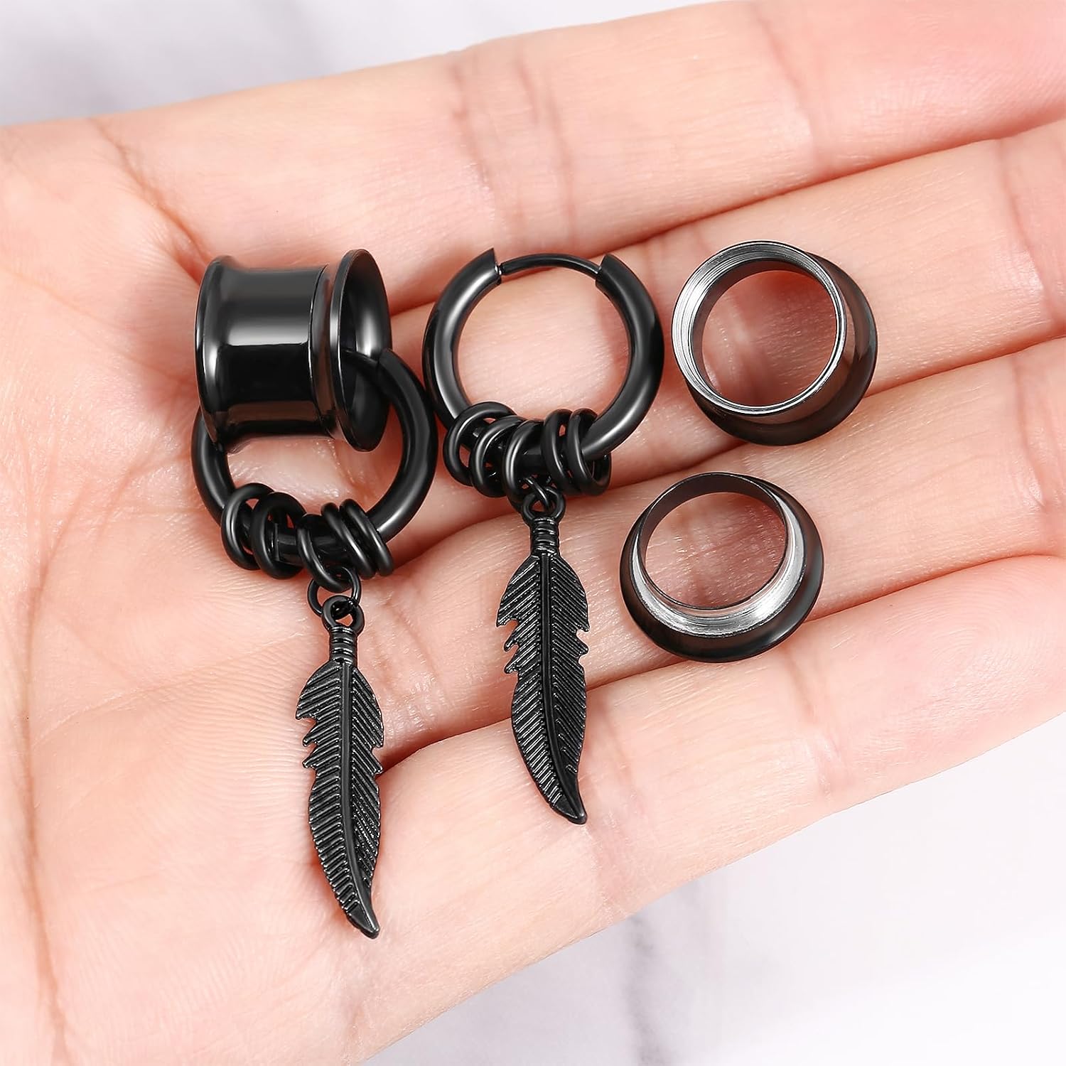 Aienid 2 Pcs Stainless Steel Dangle Gauges, 6mm-20mm Ear Tunnels Plugs Expander Plugs Stretcher Piercing Body Jewelry for Men Women