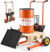 VEVOR Hydraulic Material Lift Winch Stacker, 450 lbs Load Capacity, 39.4'' Max Lifting Height, Pallet Truck Dolly with Fork Lift Table, Foldable & Portable Pallet Jack Table Cart, Orange & Black