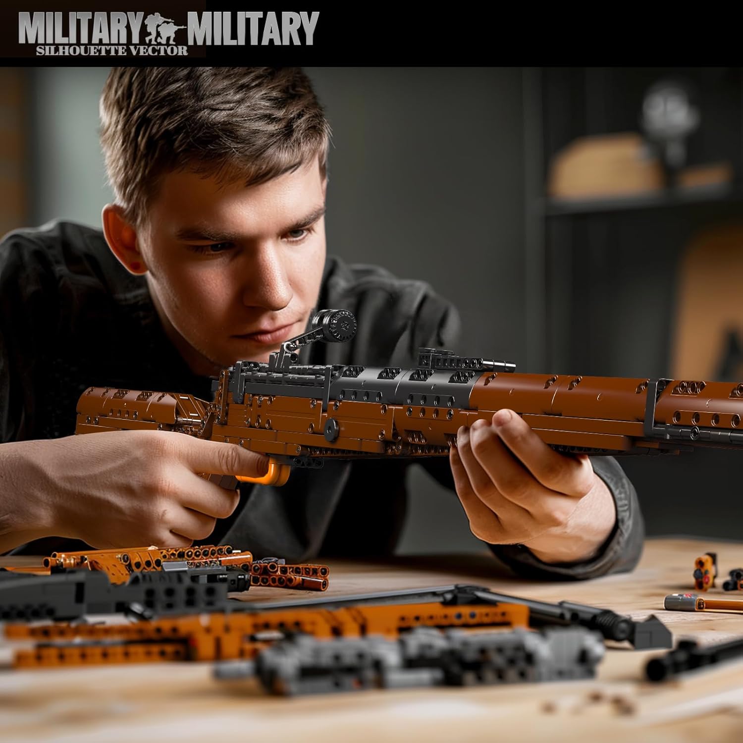 Mould King MOC 98K Sniper Rifle Building Blocks Kit, 14002 Gun Model Collectible Military Set for Military Enthusiasts, Construction Toys Gifts for Youth Adults 1025 pcs