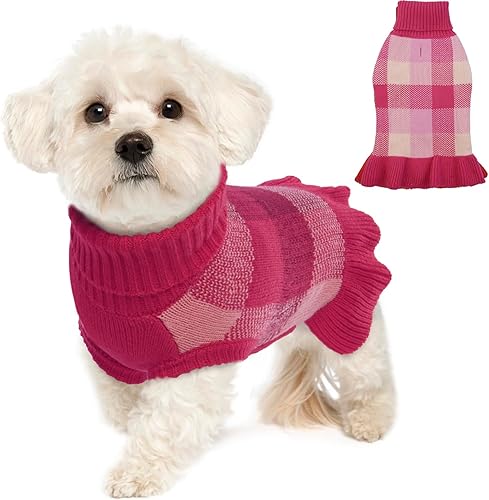 Lelepet Vestido suéter para perro, suéter para perros pequeños para niñas, suéteres de cuello alto para perros pequeños, suéter de Navidad para