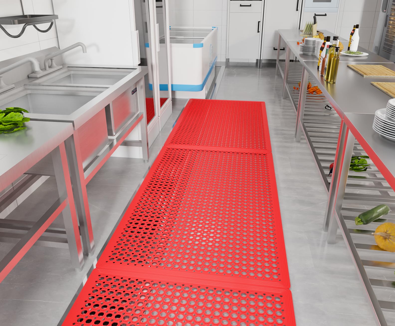 ROVSUN Rubber Floor Mat with Holes, 36 inches x 60 inches Anti-Fatigue/Non-Slip Drainage Mat, for Industrial Kitchen Restaurant Bar Bathroom Utility Garage Pool Entry Door Mat, Indoor/Outdoor Cushion