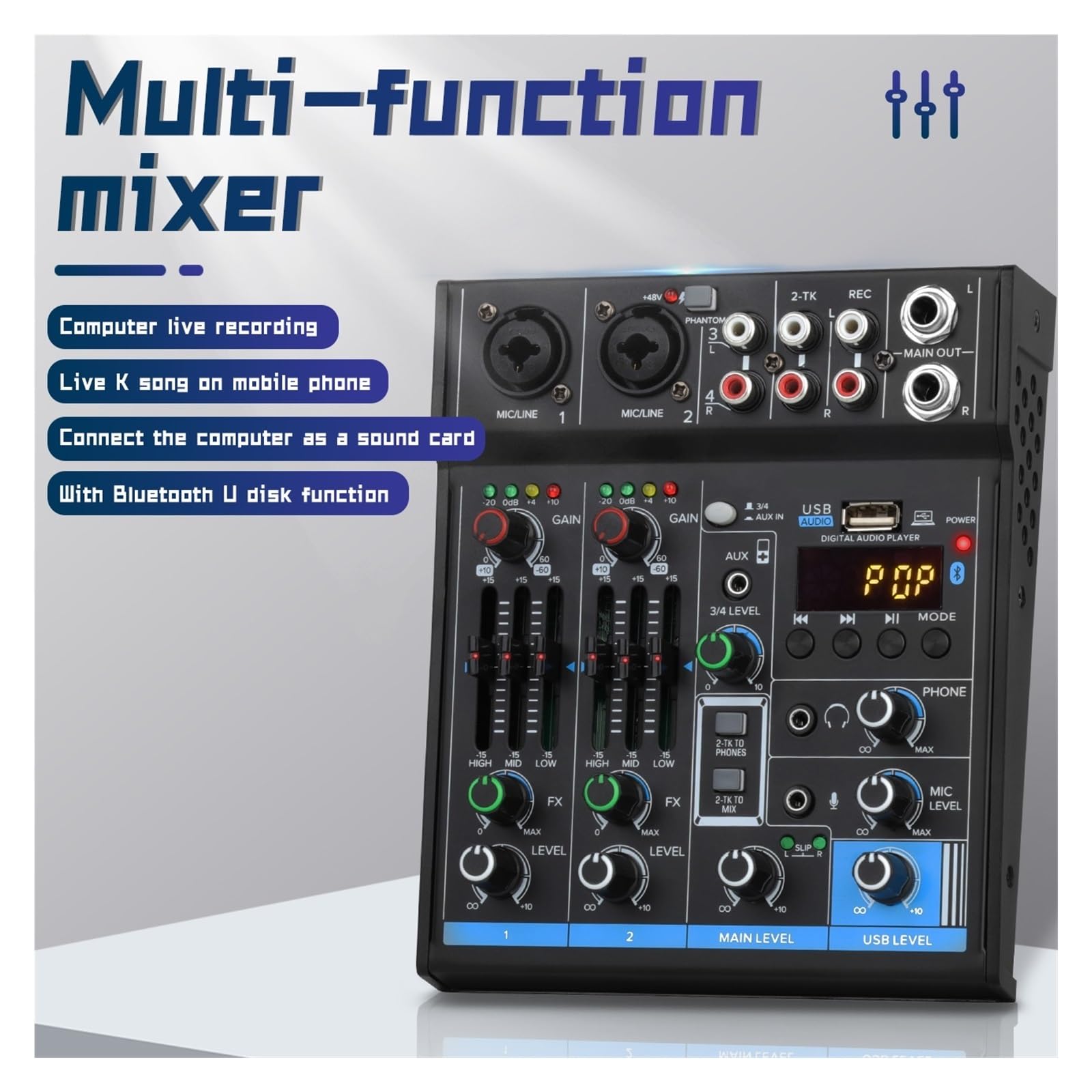 Mixer DJ, M4 Mini Mixer A 4 Canali Scheda DJ 16 Effetti Digitali Console Di Riduzione Del Rumore Registrazione USB For Il Canto