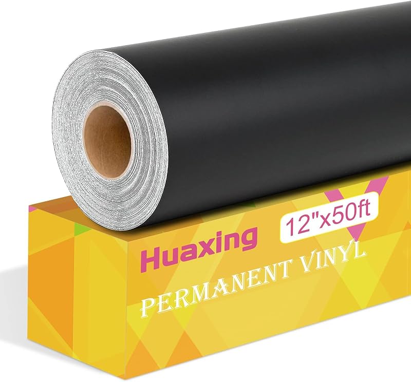 Vinilo permanente negro mate, rollo de vinilo adhesivo permanente de 12" x 50 pies para todas las máquinas de corte, letreros, troqueladoras artesanales.