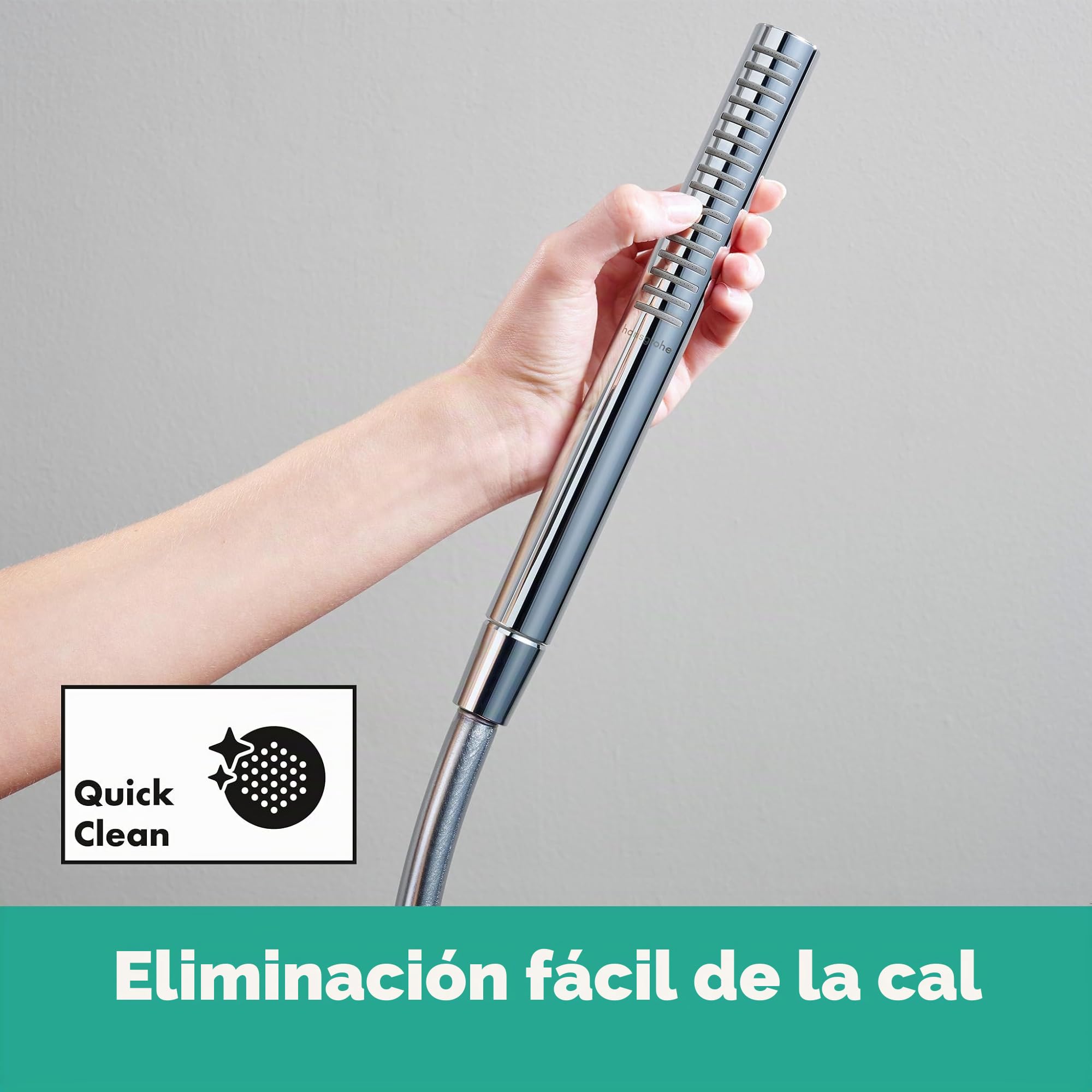 hansgrohe Pulsify S - ducha de mano ahorro de agua 5,4 l/min (EcoSmart+), alcachofa de ducha con 1 tipo de chorro (PowderRain), cabezal de ducha, con sistema antical, cromo, 24126000