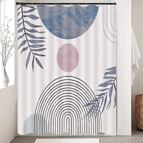 ZYLLGLOW Cortina de ducha bohemia azul para baño, juego de cortina de ducha moderna de mediados de siglo, decoración de baño, accesorio de baño