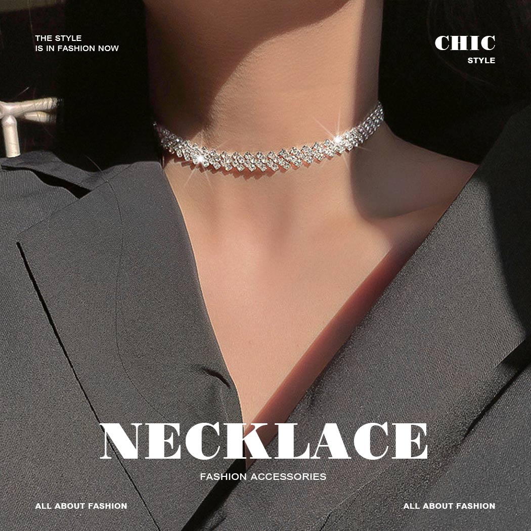 Amazon.com: JEAIRTS Rhinestone Choker Necklace Silver Diamond Row