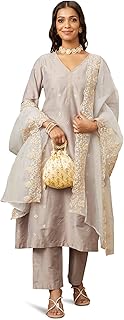 Amazon Brand - Myx Women's Kurta Pant Set with Embroidered Organza Dupatta |A-line fit (Available in Plus Sizes) Price In India