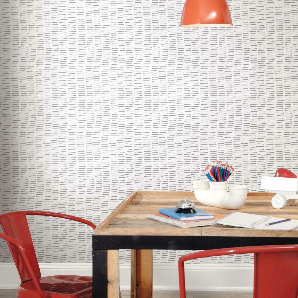 RoomMates RMK11364WP Gray and White Tick Mark Peel and Stick Wallpaper