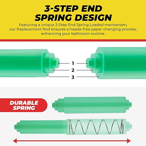 Miniatura 5 de Qualihome La primavera plástica universal verde cargó la barra del reemplazo del tenedor del rollo del papel higiénico, Rod verde del reemplazo del