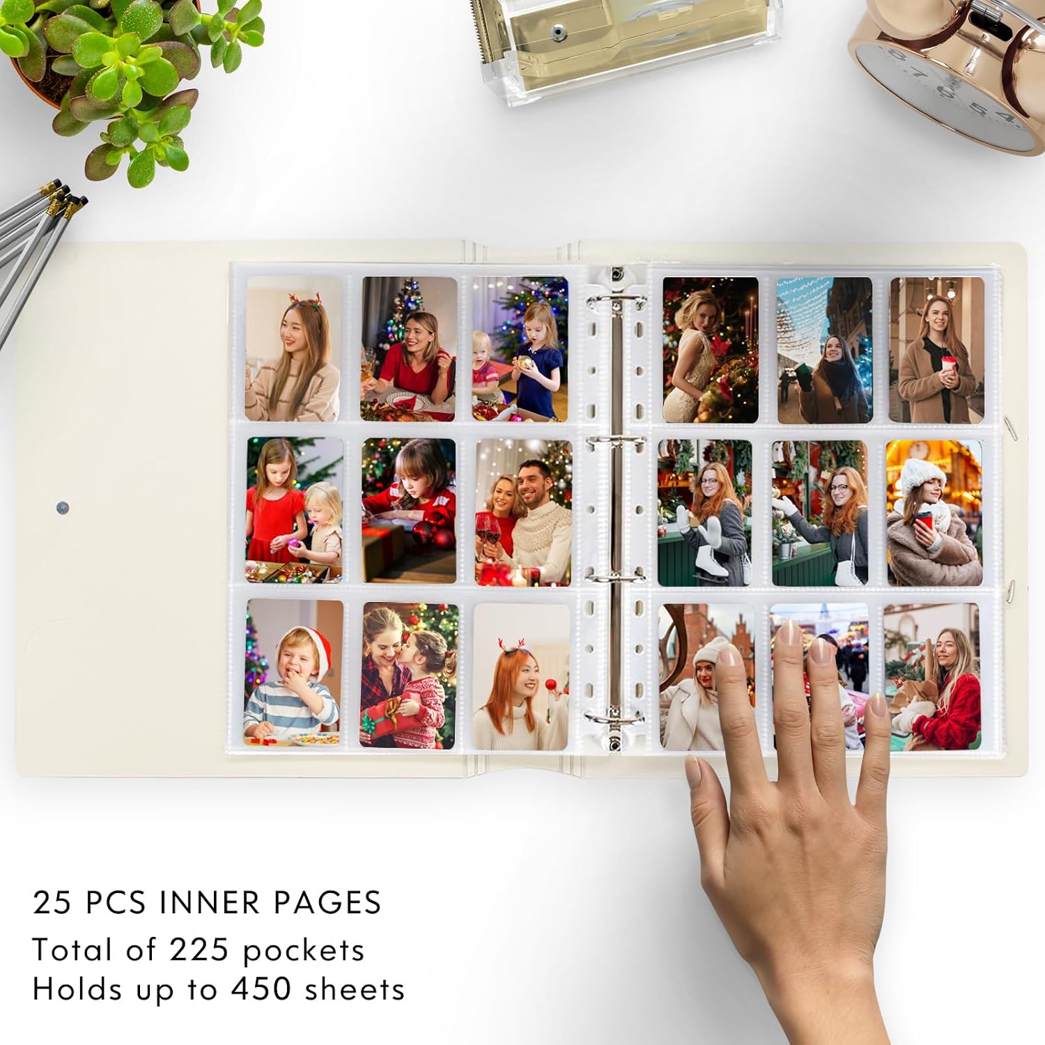 A4 Kpop Photocard Binder, 4 Ring Binder Photo Album for Fujifilm Instax Mini Camera Polaroid Printer Photo Film, 2x3 inch Kpop Photocard Holder Book with 25 Pages 9 Pocket (Black)