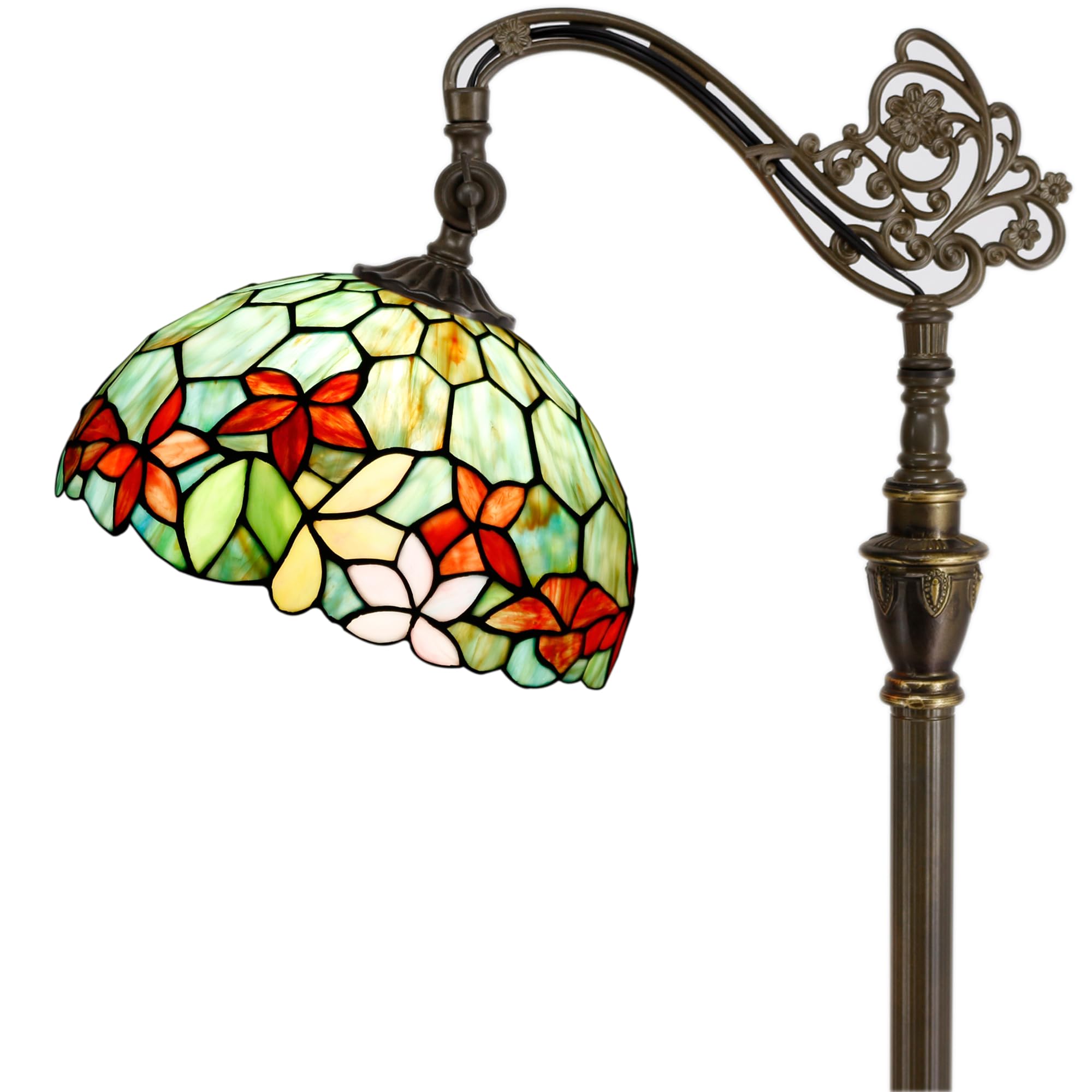 ZJART Tiffany Floor Lamp Stained Glass 18.88X12X67 Inch Red Green Flowers
