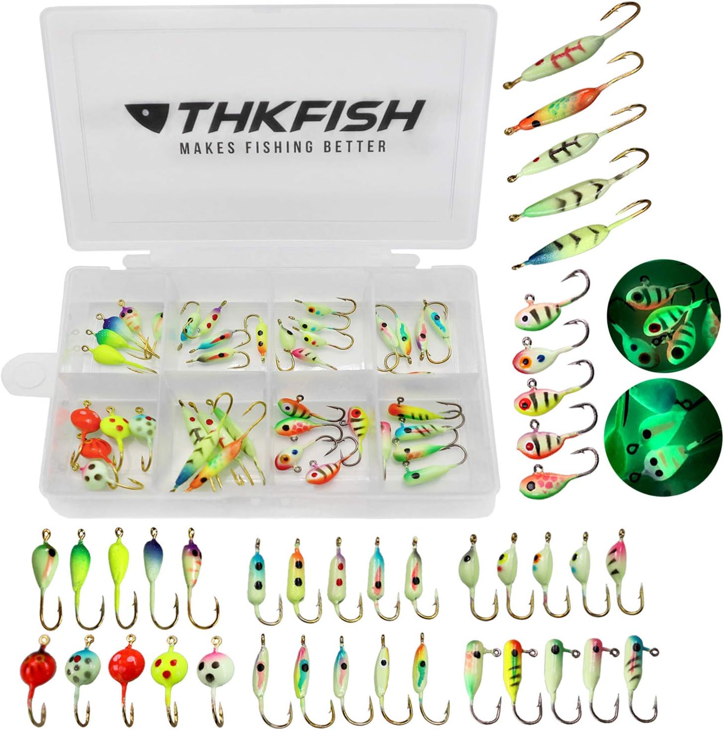 THKFISH Ice Fishing Lures Ice Fishing Jigs Ice Fishing Gear Hard Fishing Lures and Jigs Walleye Ice Fishing Kit Crappie Panfish Pike Jigs,14/26/40PCS