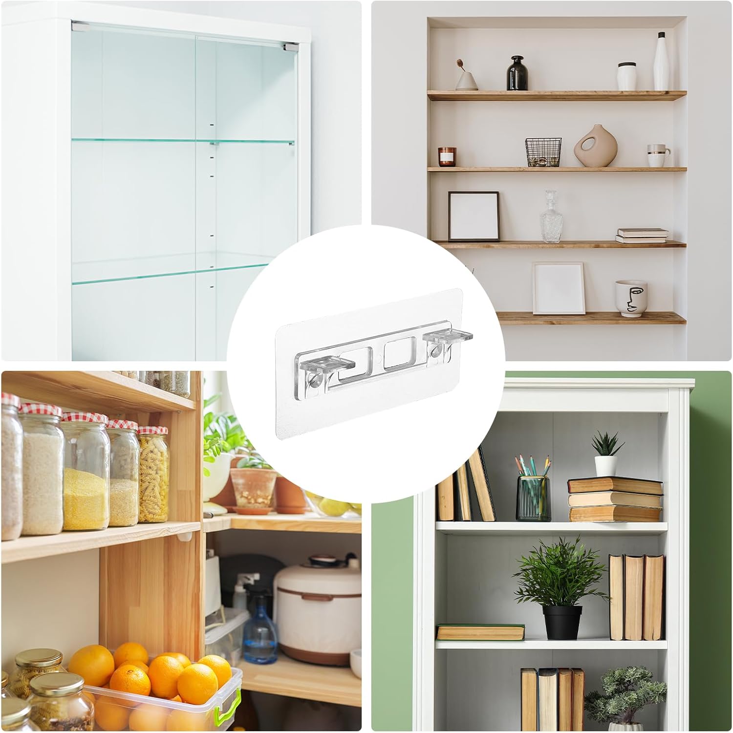 sourcing map 24 Pcs Plastic Shelf Support Peg, Double Row Self Adhesive Bracket with Screw Holes, Punch Free Self Adhesive Bracket, Clear Partition Pin for Furniture Kitchen Cabinet