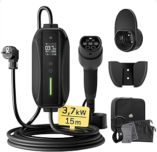 dé Chargeur Voiture Electrique 3,68kW [15m, 6/8/10/13/16A] Cable de Recharge Type 2 avec LCD écran Numérique Contrôlable, Compatible avec e-208, Spring, 500e, Model 3, Megane EV, Zoe, PHEV/EV