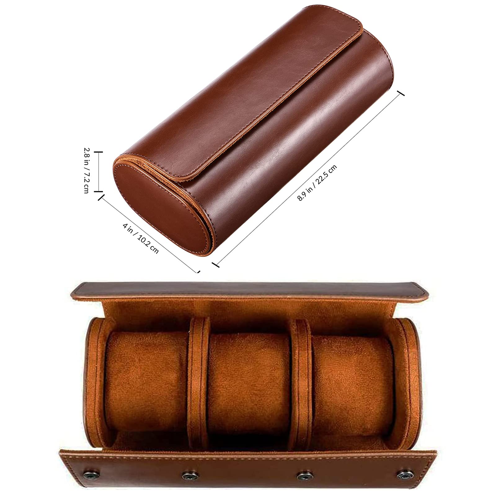 ROSELLE Watch Roll Travel Case for Men and Women- 3 Watch Storage and Organizer-Secure Storage with Innovative Removable Pillows & Solid Dividers for Home Storage, Travel and Display(Brown)