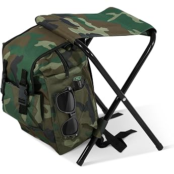 Seat Backpack Foldable Camping Chair Stool with Bag Camouflage Portable | Seat with integrated storage compartment, steel fra