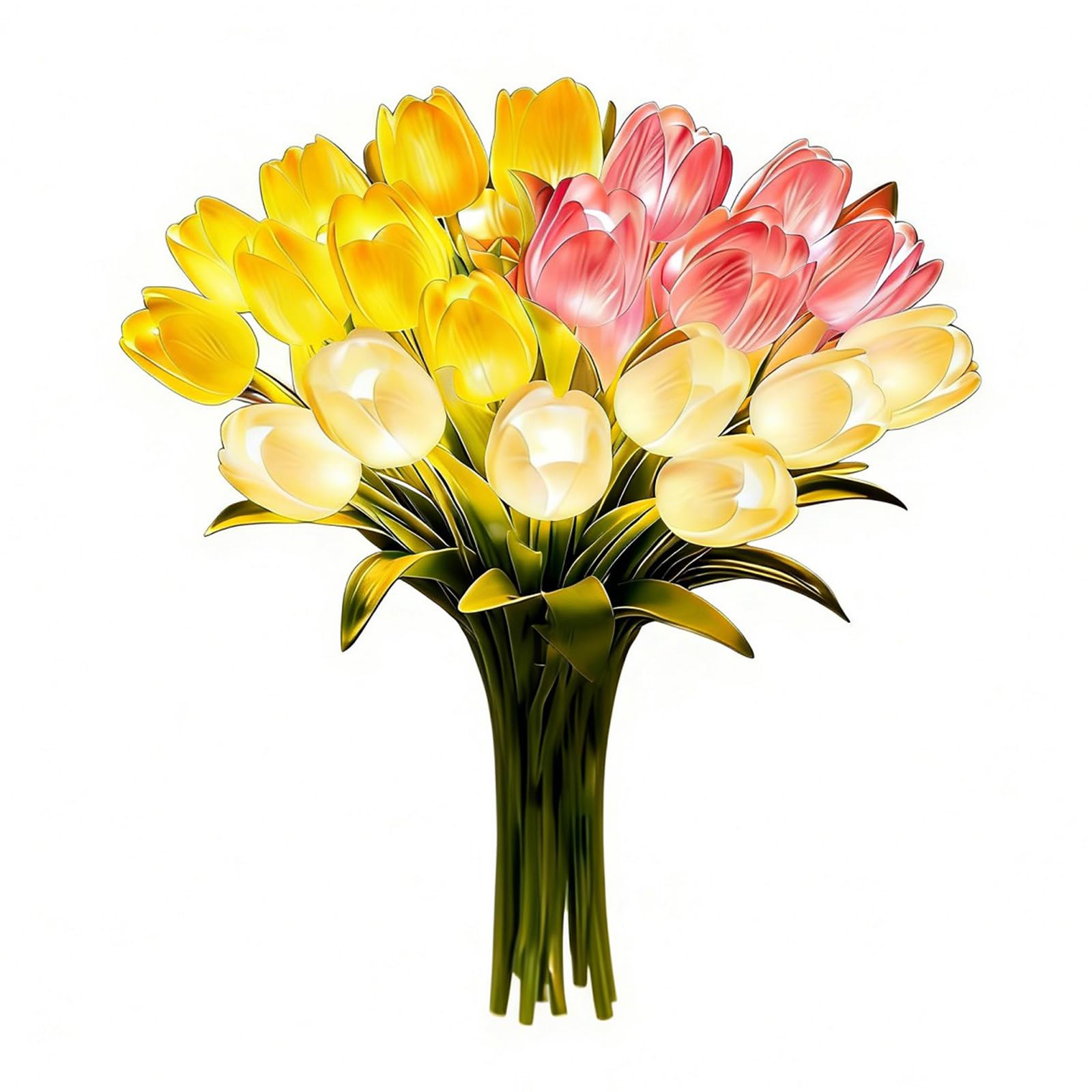 15Pcs Radiant Romantic Tulip Light LED Adjustable Tulip Night Light Warm Light Luminous Bouquet Ornament Gift for Anniversary/Wedding/Birthday (3 Colors)
