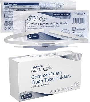 Dynarex Comfort-Foam Tracheostomy Tube Holder - with Soft Foam Tube Padding & Secure Hook & Loop Closure, Supports & Stabilizes Airflow - Tracheostomy Supplies - Anti Disconnect, Box of 12 Small