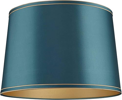 Miniatura 3 de Pantalla de lámpara de tambor grande verde azulado suave con ribete dorado de 14" superior x 16" inferior x 11" de alto (Spider) de repuesto con