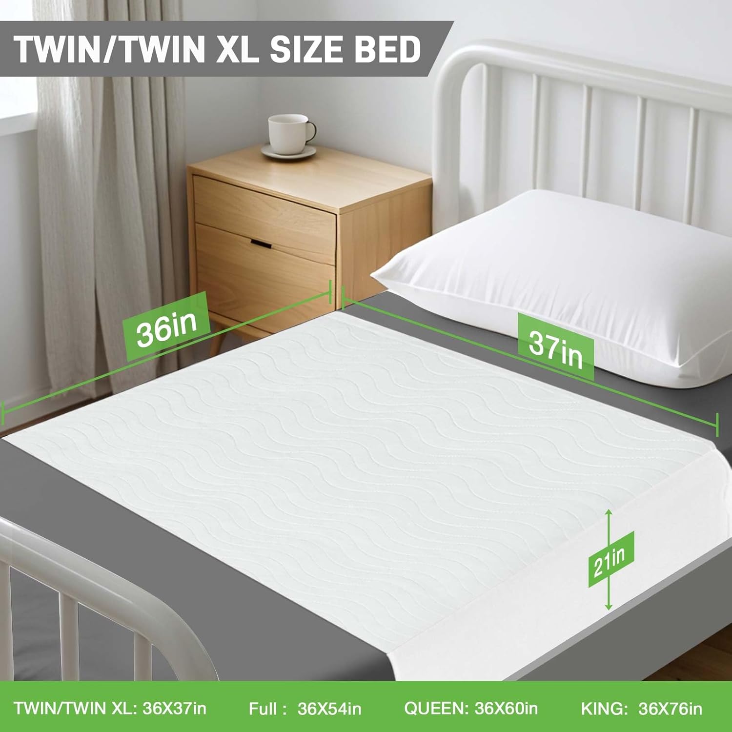 Bed Pads Washable Waterproof for Incontinence Adults, Reusable Wetting Pad Mattress Protector Underpads Tuckable Quick Dry, Fits Twin/Twin XL Size Bed, 36" x 37", White - Image 5