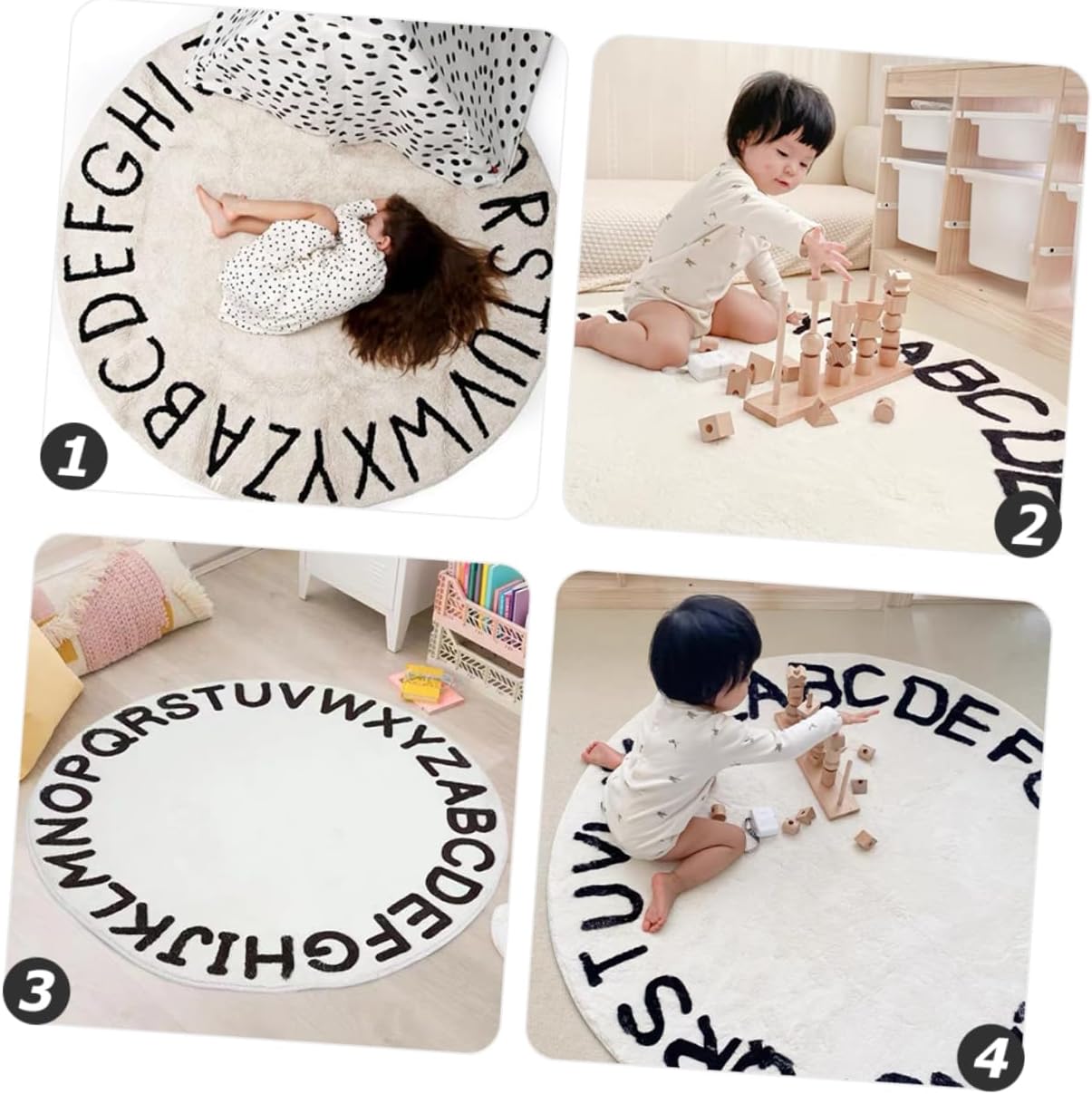 VICASKY Non Slip Round Alphabet Floor Mat for Washable Soft Carpet with White Letters Skid Home Rug for Bedroom Bathroom and Playroom Decorative Nursery Carpet