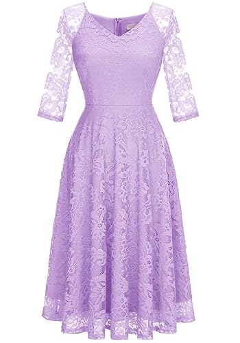 Womens Long-Sleeve Wedding Guest Dress A-Line Lace Formal Party Cocktail