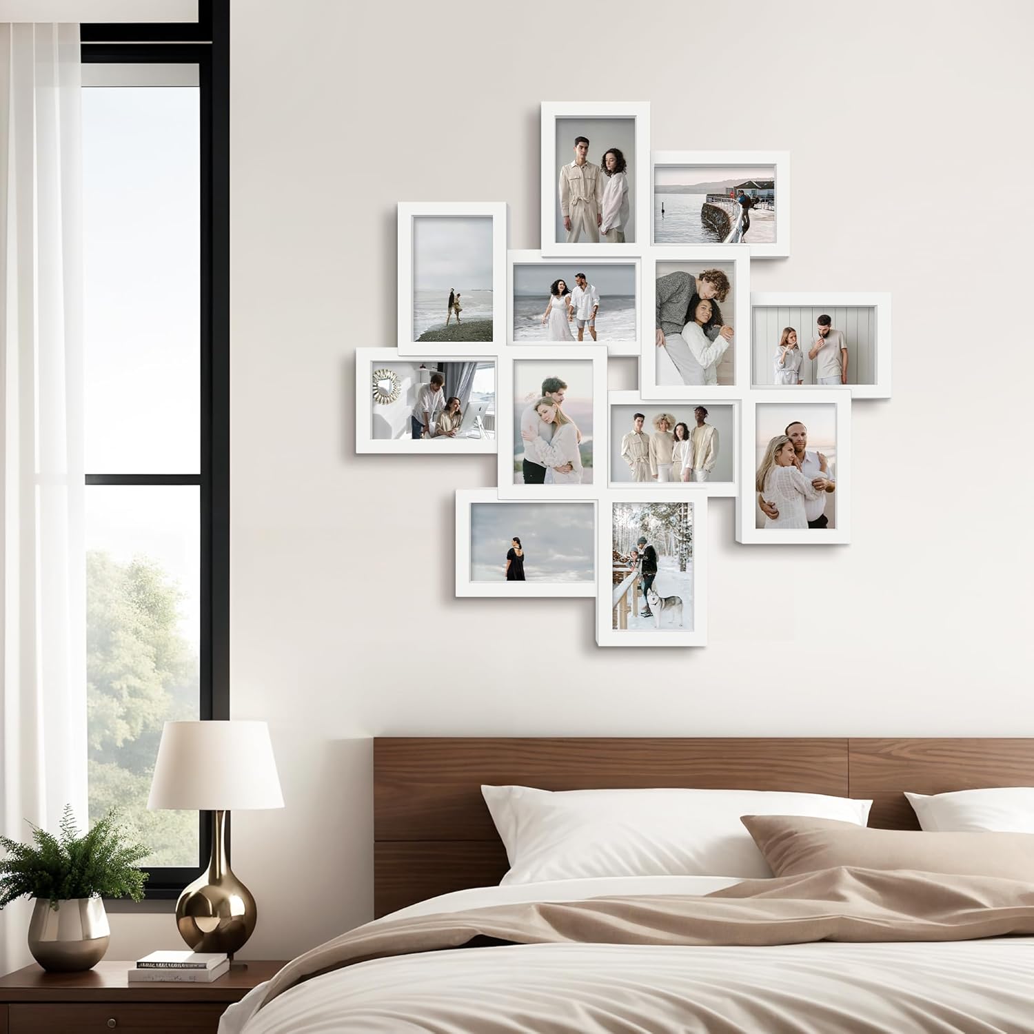 Jerry & Maggie picture frames collage wall decor 12 Opening, 24×24 collage picture frames for wall, Pre-Assembled PVC Gallery Wall Frame Set Holds 4x6 Photos, Family Picture Frame, White - Image 9
