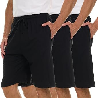 3 Pack Mens Jersey Shorts with Pockets and Drawstring Soft Mens Lounge Shorts for The House, Sleep PJ, Pajamas Up to 3XL