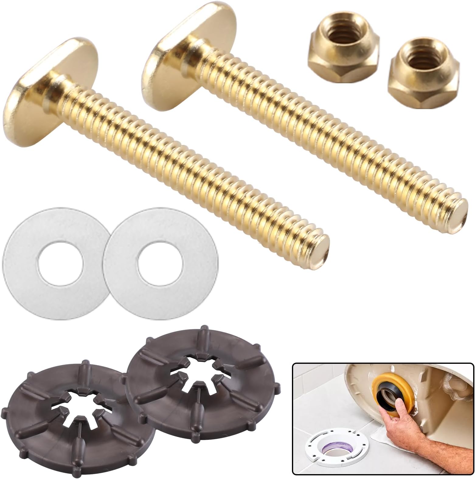 boeemi Toilet Bolts for Floor, 2 Pack Toilet Flange Bolts Seal Toilet Bowl to Flange, Toilet Wax Ring Replacement Part Include Solid-Brass Bolts with Washers and Nuts