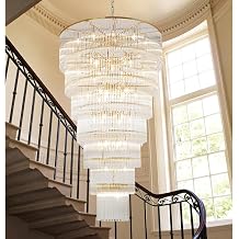 Extra Large Long Brass Chandelier for High Ceiling H68 Modern 7 Tiers Glass Staircase Chandelier Foyer Entryway Lighting Pendant Light Fixture for Grand Living Room Stairway Hall