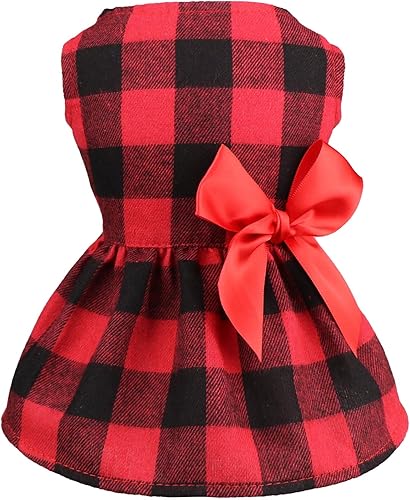 Vestidos de perro a cuadros de búfalo, ropa para perro con corbatín lindo, ropa de algodón suave para Navidad, disfraz de perro para perros