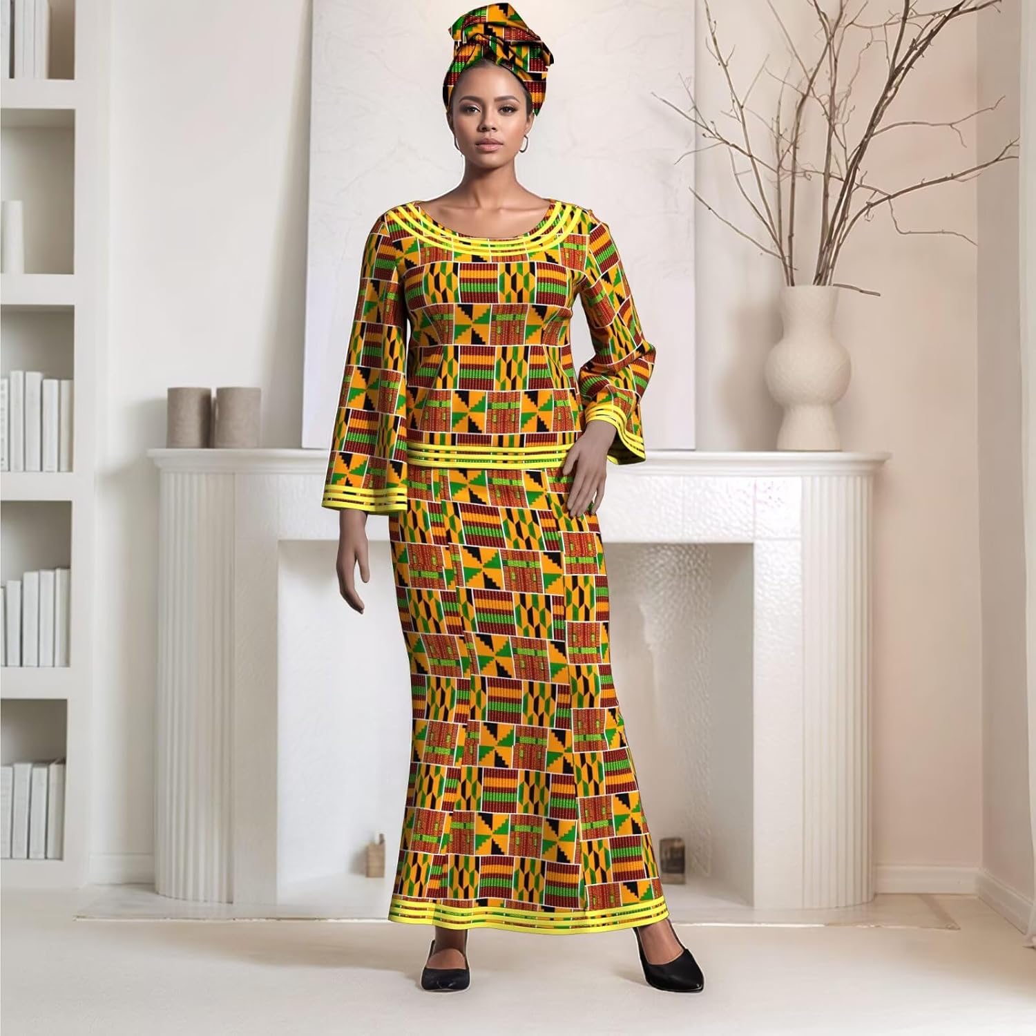 BAZINRICHE Women African Dresses Clothing Ankara Bazin Riche Dress Womens Skirts Set Print Dashiki Top with Headscarf - Image 2