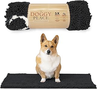 My Doggy Place - Ultra Absorbent Microfiber Dog Door Mat, Durable, Quick Drying, Washable, Prevent Mud Dirt, Keep Your House Clean (Charcoal w/Paw Print, Medium) - 31 x 20 inch by My Doggy Place