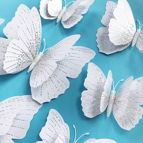 24 pegatinas de mariposa con goma de esponja e imanes, cristal blanco extraíble para pared, calcomanías para decoración de habitación y hogar (doble