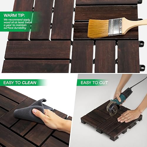 Vista 5 de Idzo Baldosas de Terraza Entrelazadas 9.6 PIES CUADRADOS - 10 PIEZAS Baldosas Impermeables de Madera de Acacia para Patio, Baldosas de Piso