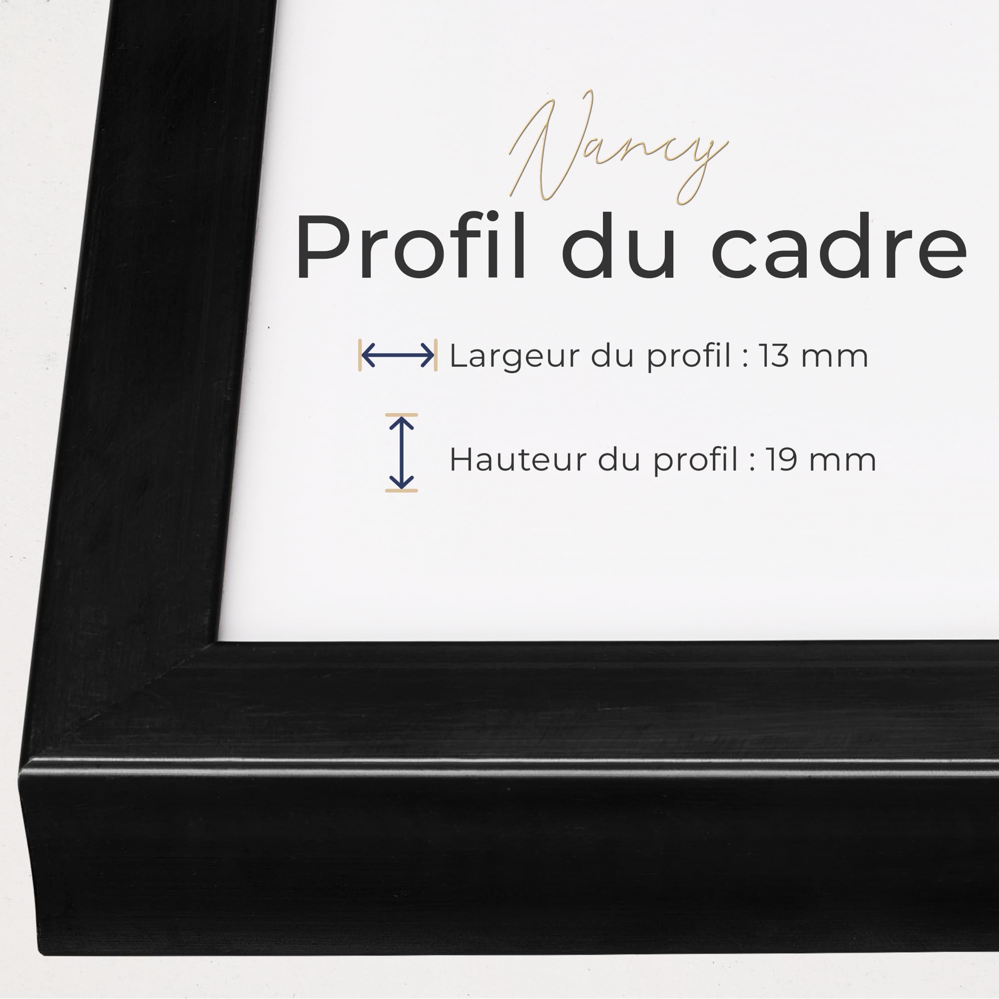 Cadre photo 50x65 cm - Noir Mat - Verre acrylique incassable - Cadre mural en plastique durable pour affiches, tirages d’art et certificats pour mur - Nancy
