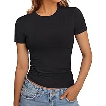 Women's Basic Crop Tops Slim Fit Short Sleeve Crew Neck Tee Soft Stretchy Workout T-Shirts