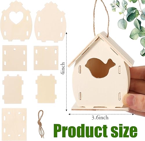 Miniatura 4 de Outus 24 Pieces Wooden Bird House Kits Bulk Birdhouse Craft Kits for Kids to Build DIY 4 Shapes Unfinished Bird House with Watercolor Pen and