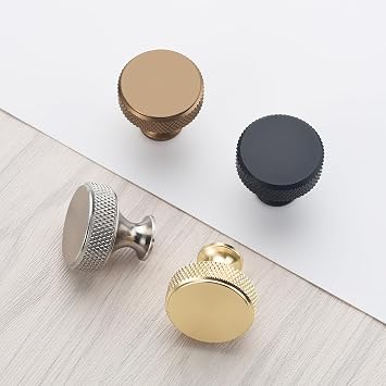 9BUILD 10 Pack 1.2 Inch Brushed Gold Cabinet Knobs - Knurled Kitchen & Dresser Knobs for Cabinets and Drawers